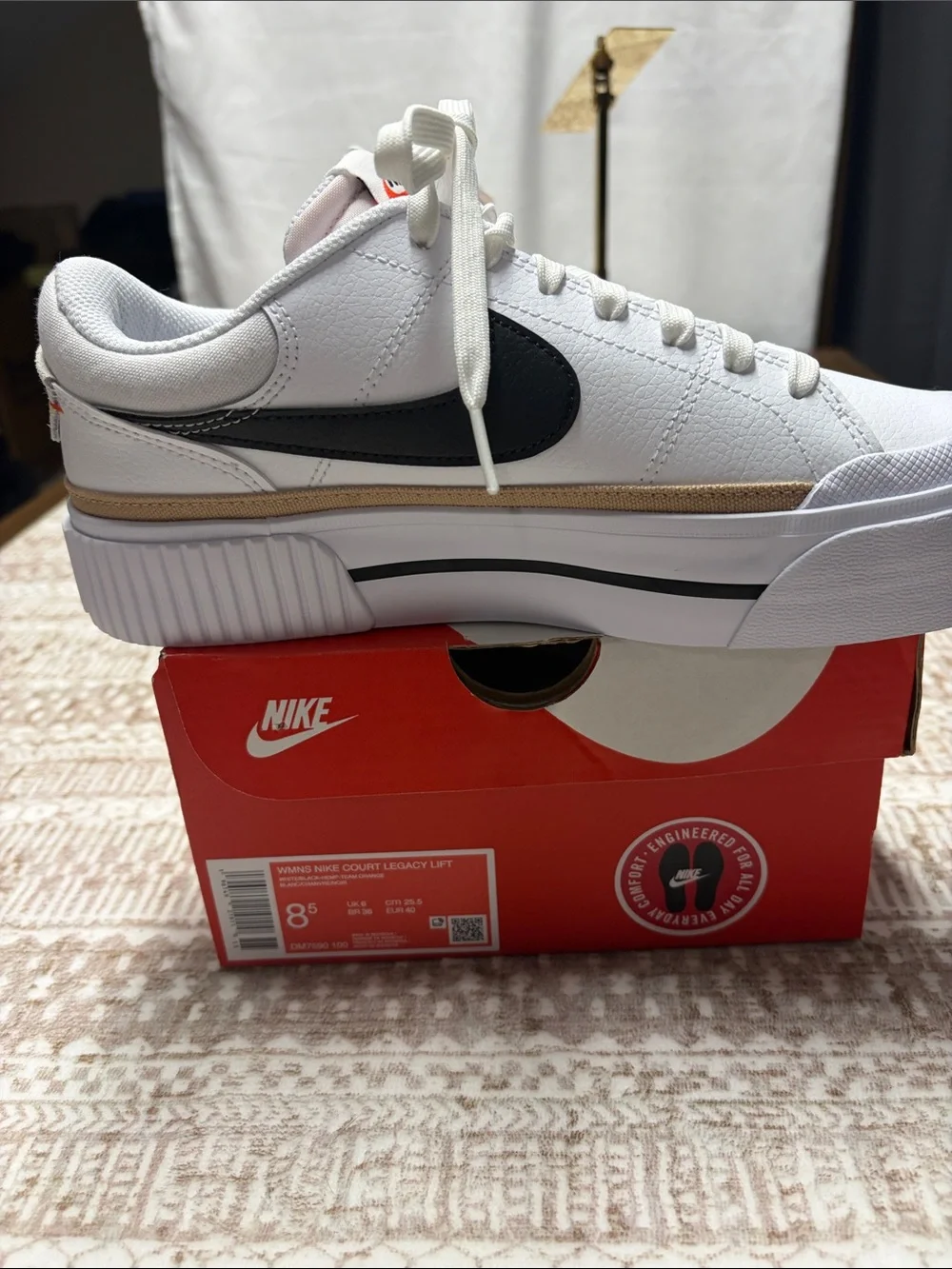 Nike White/Black/Hemp Court Legacy Lift Sneakers